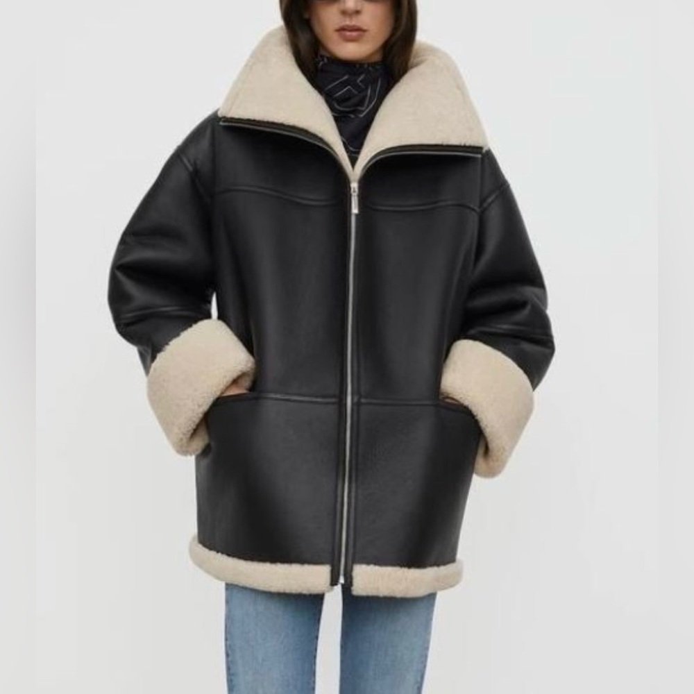 Mango Shearling-Lined Coat With Zip - image 3